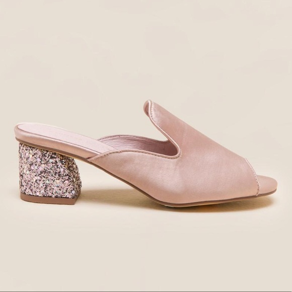 Blush Satin Kitten Glitter Heel Mule - Picture 5 of 6